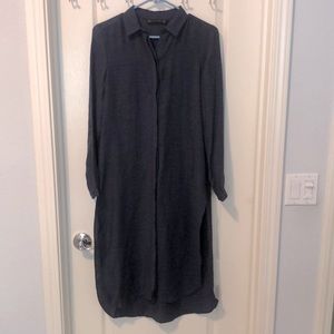 Zara Basic Long button down shirt with side slit dark navy
